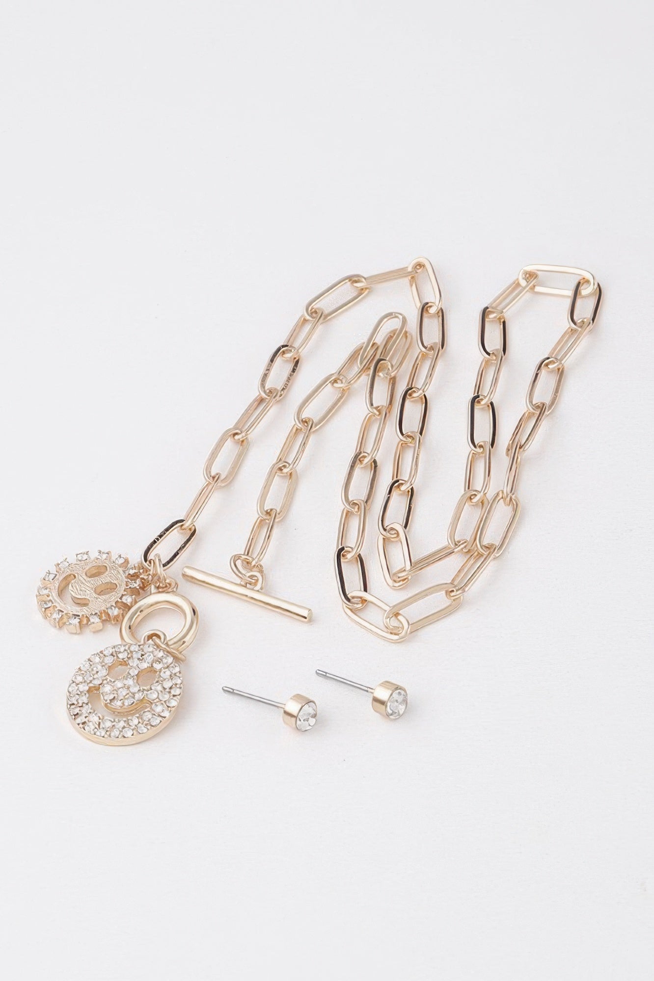 Smiley Face Duo Toggle Chain Necklace