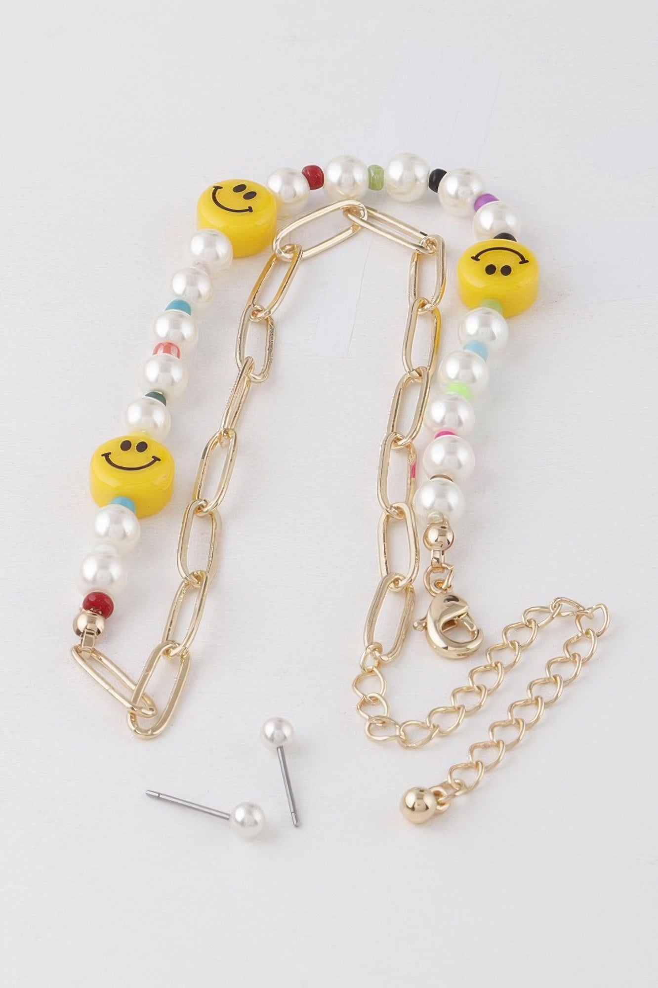 Pearled Smiley Face N Chain Necklace