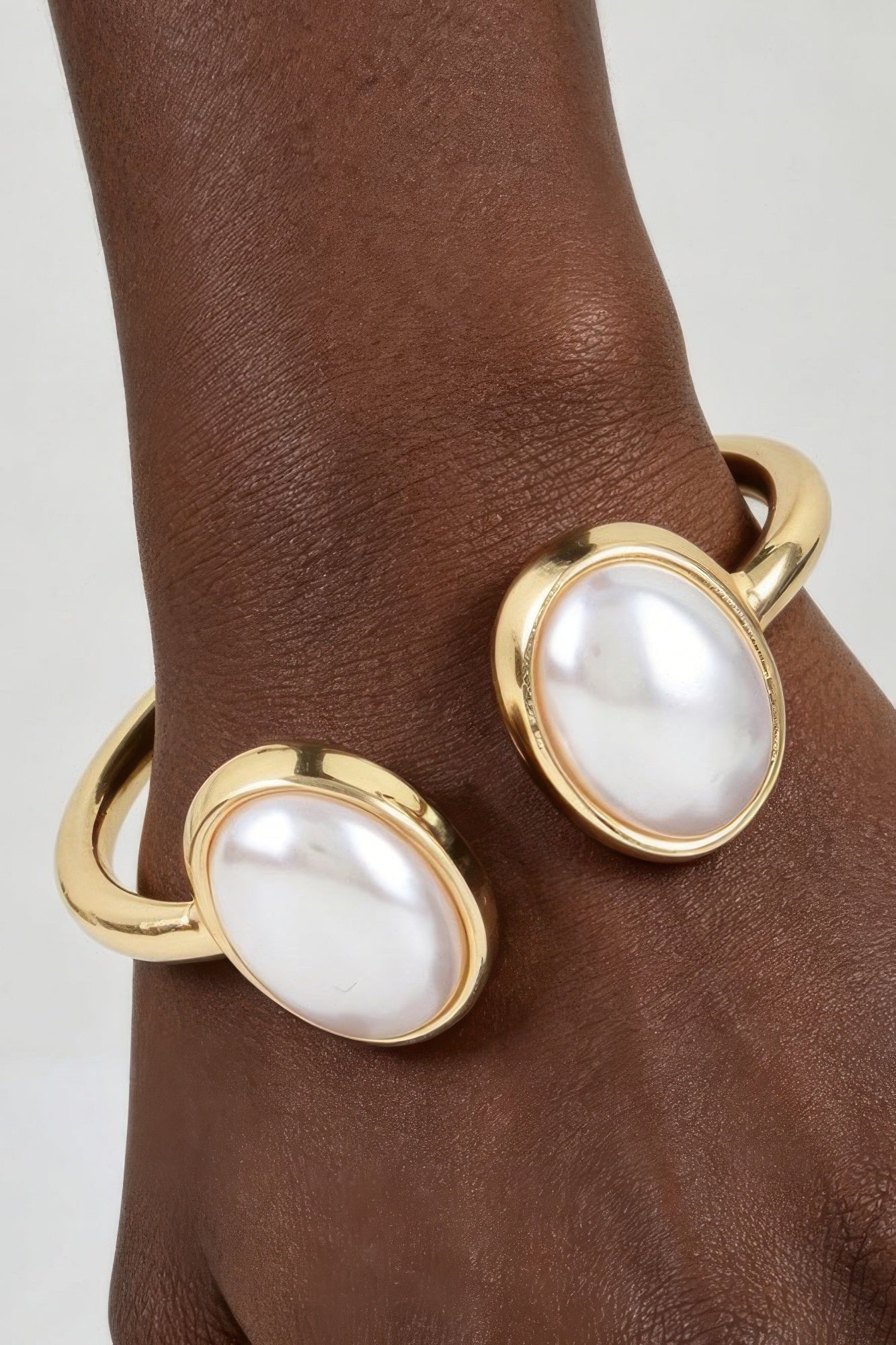 Polished Pearl Stone Open Cuff Bracelet