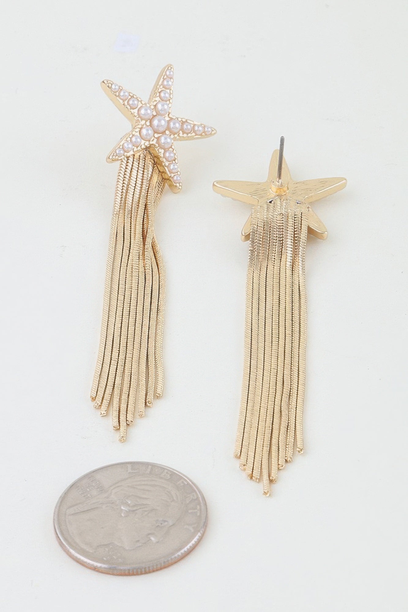 Beaded Starfish 3.2 inch Curtain Drop Earrings