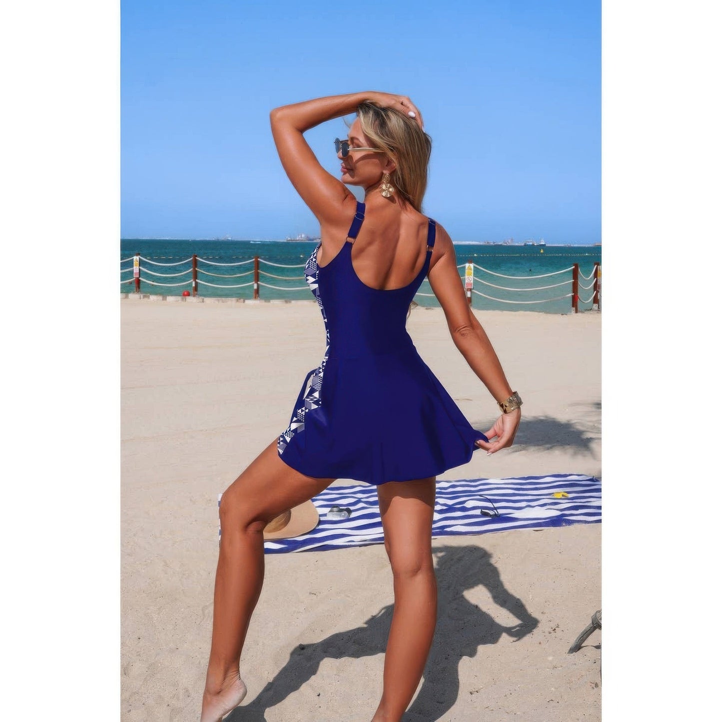 One Piece Patchwork Tie Up Stretch Swimsuit