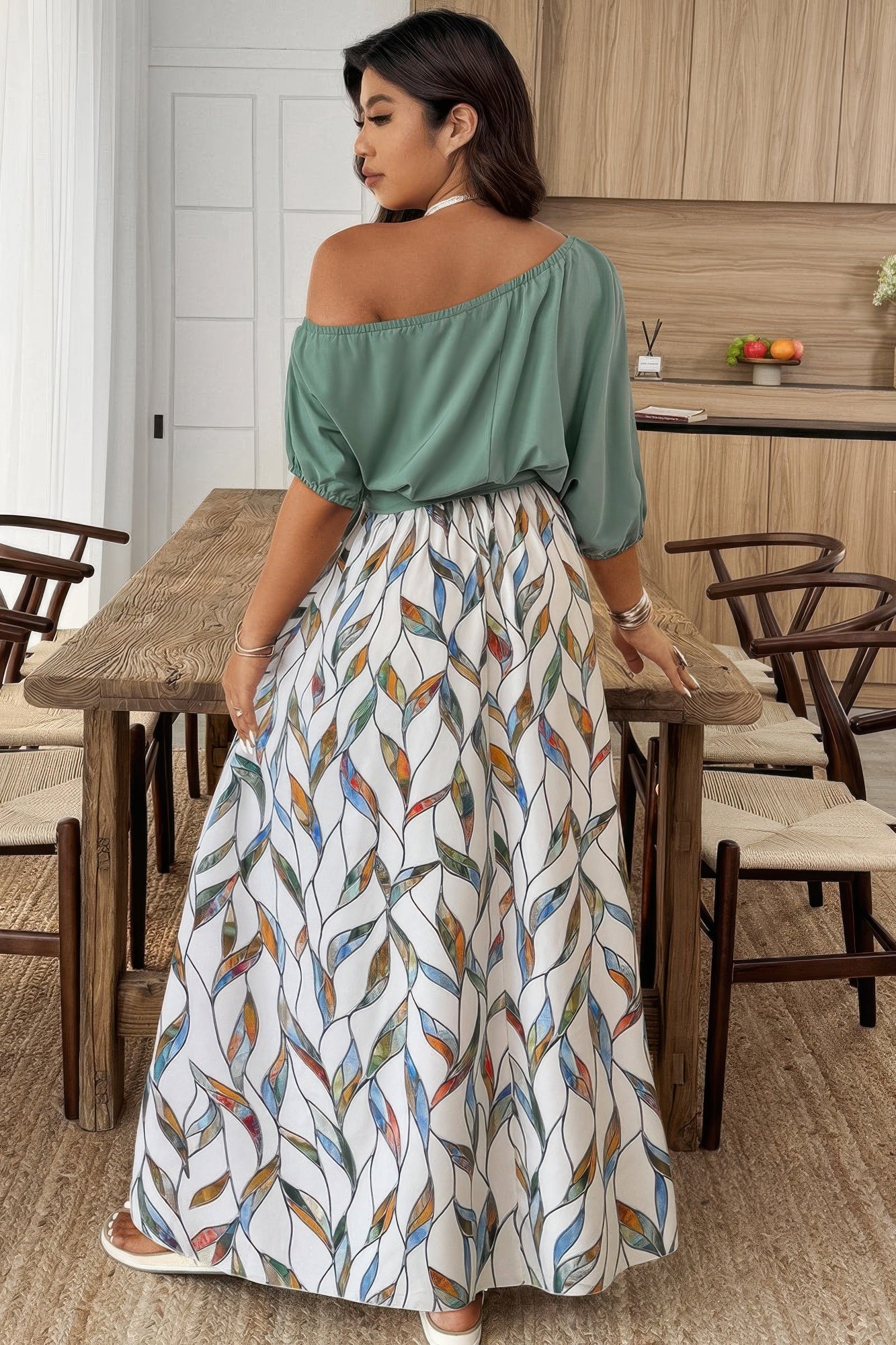 Plus Size Floral Twist Waist One Shoulder Dress