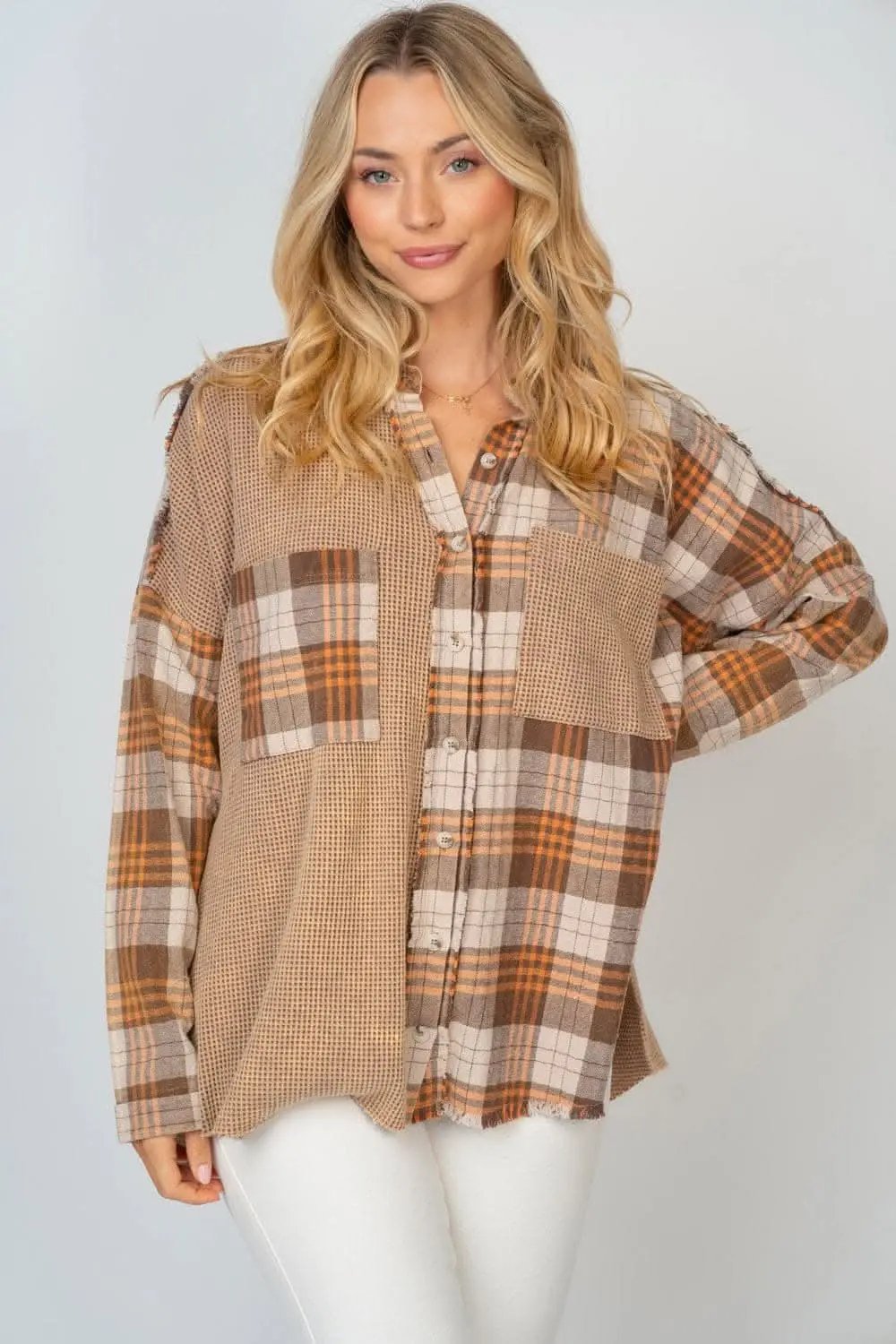 Pants Trendsi White Birch Plaid Shirt Women's Casual Button Down Top USA Shipped
