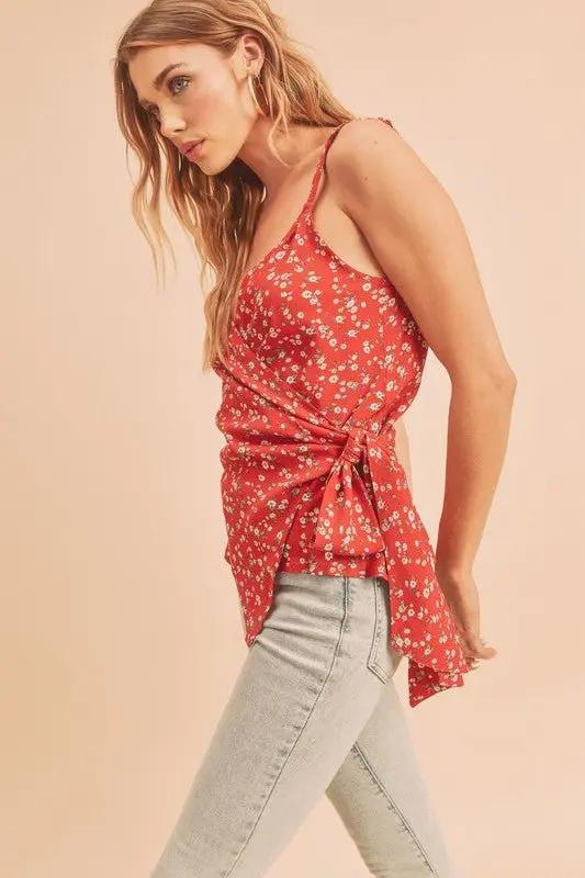 Jackets Trendsi Aemi + Co Ditsy Floral Cami Top - Red - Medium