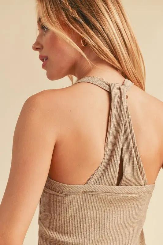 T-Shirts Trendsi Aemi + Co Scoop Neck Ribbed Tank Oatmeal S