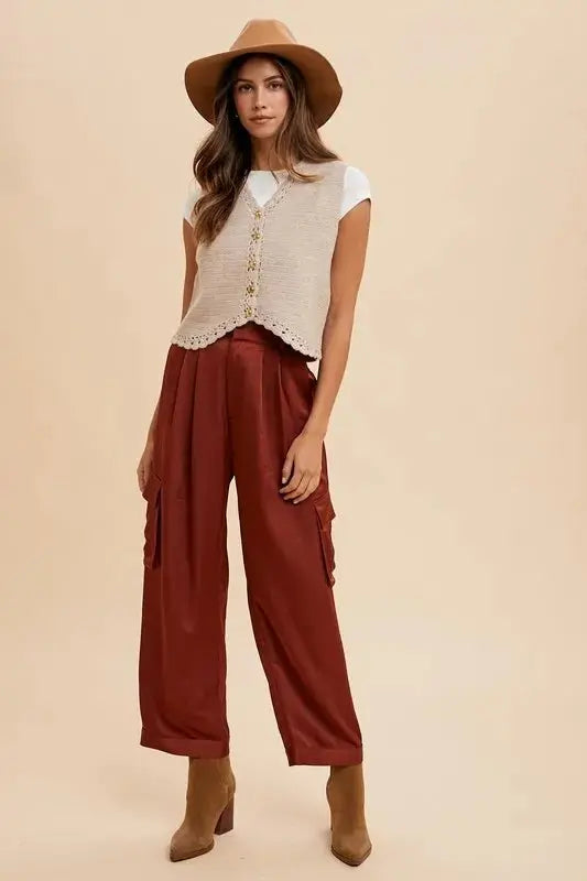 Trendsi Wide Leg Cargo Pants Burgundy