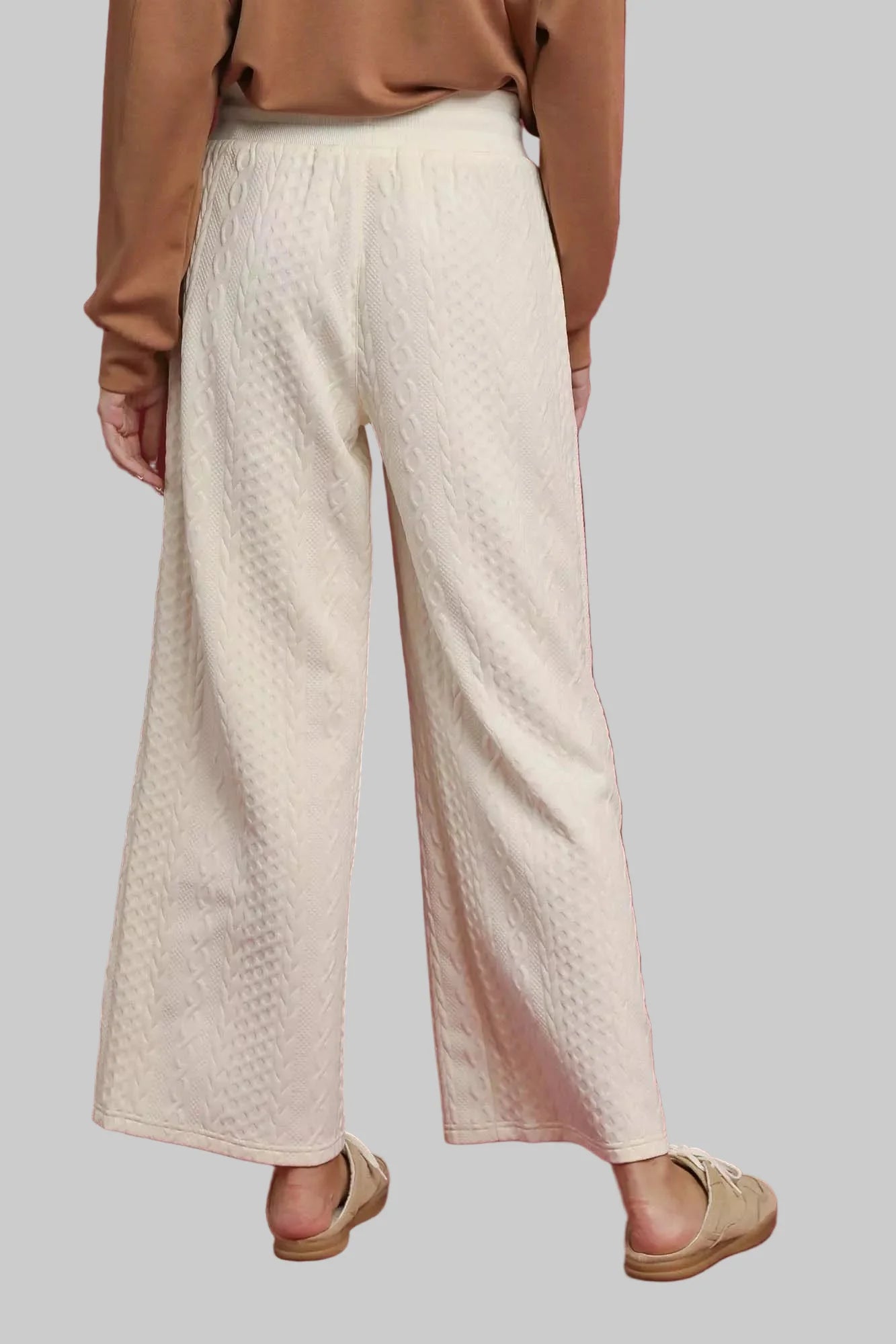 Off White Cable Knit Textured Wide Leg Pants