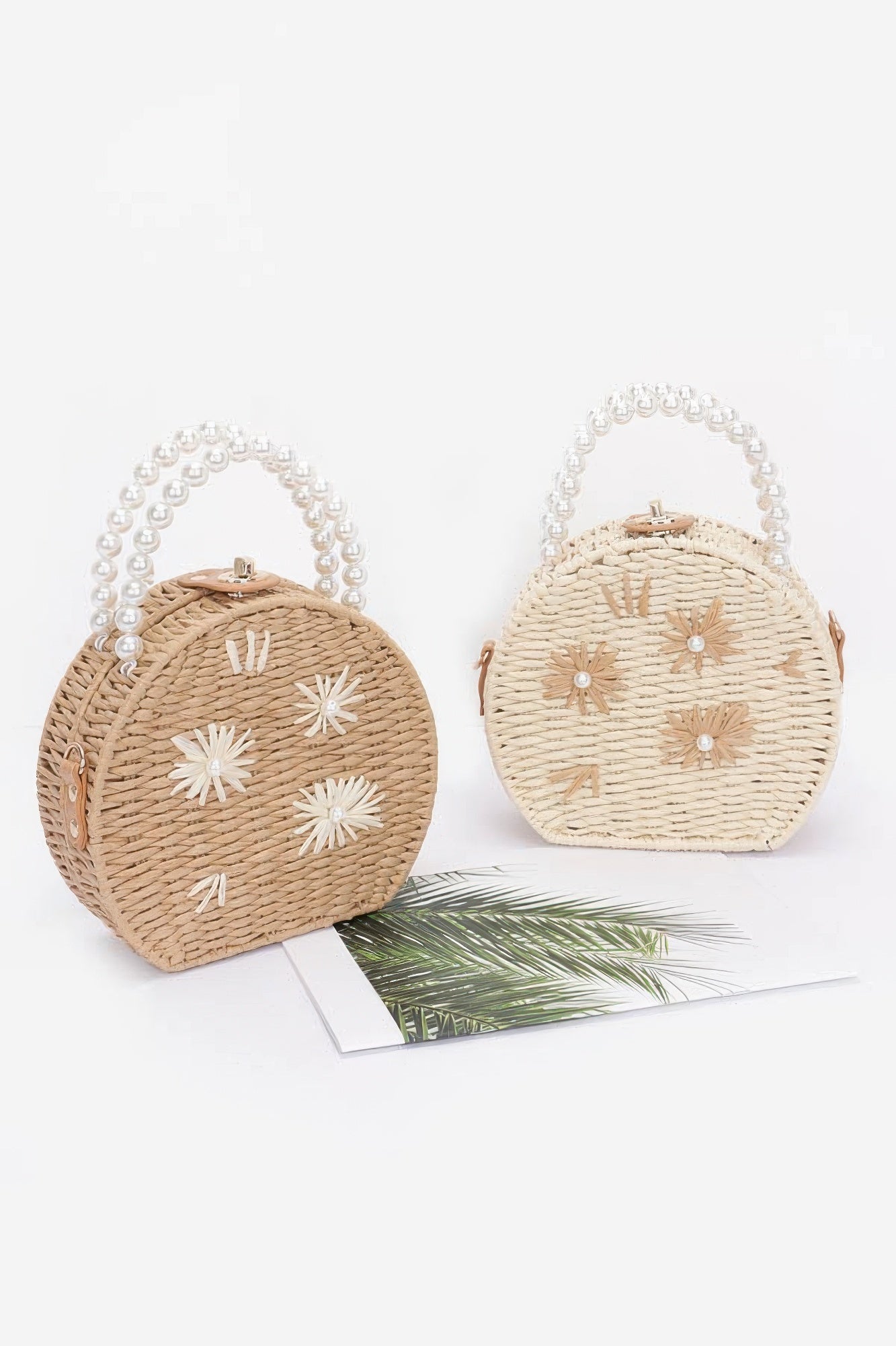 Faux Straw Handmade Clutch W/pearl Handle