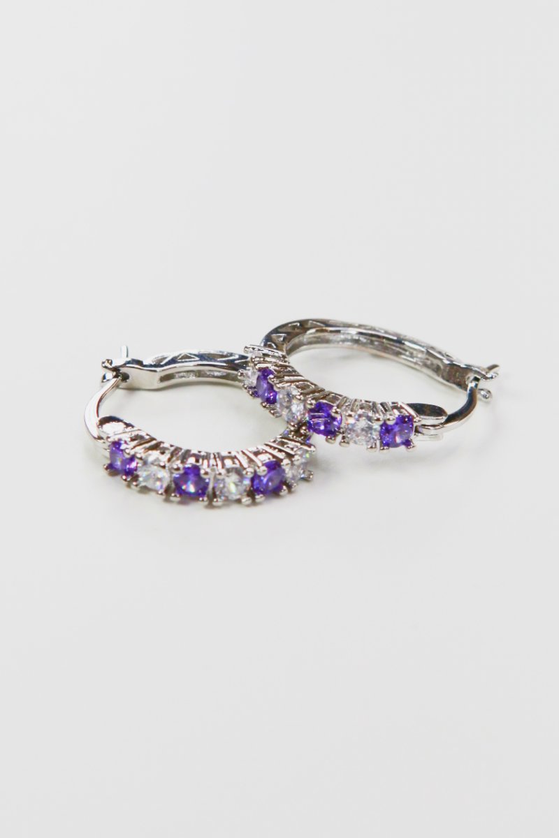 Cubic Zirconia Silver Hoop Earrings 3/4"
