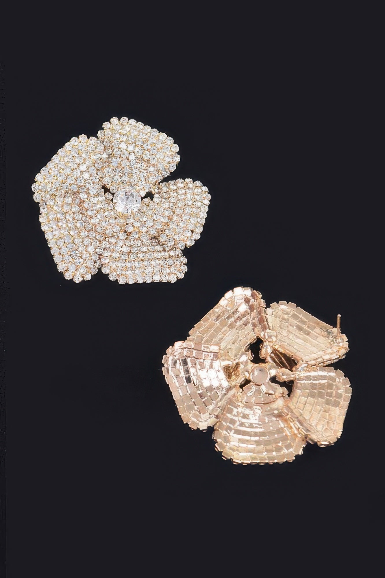 Rhinestone Flower Stud Earrings 1.75"
