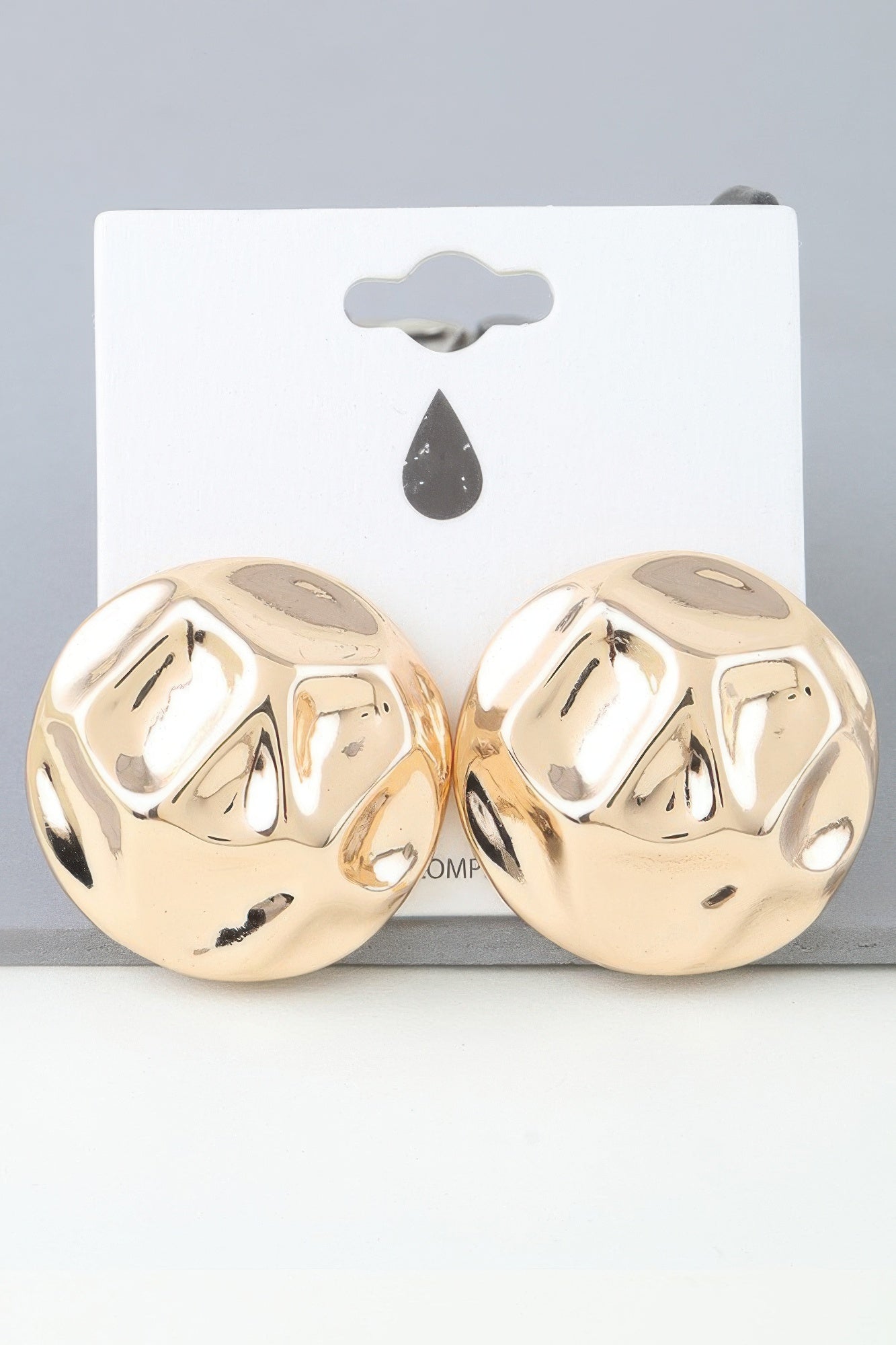 Shiny Gold Tone Hammered Dome Earrings