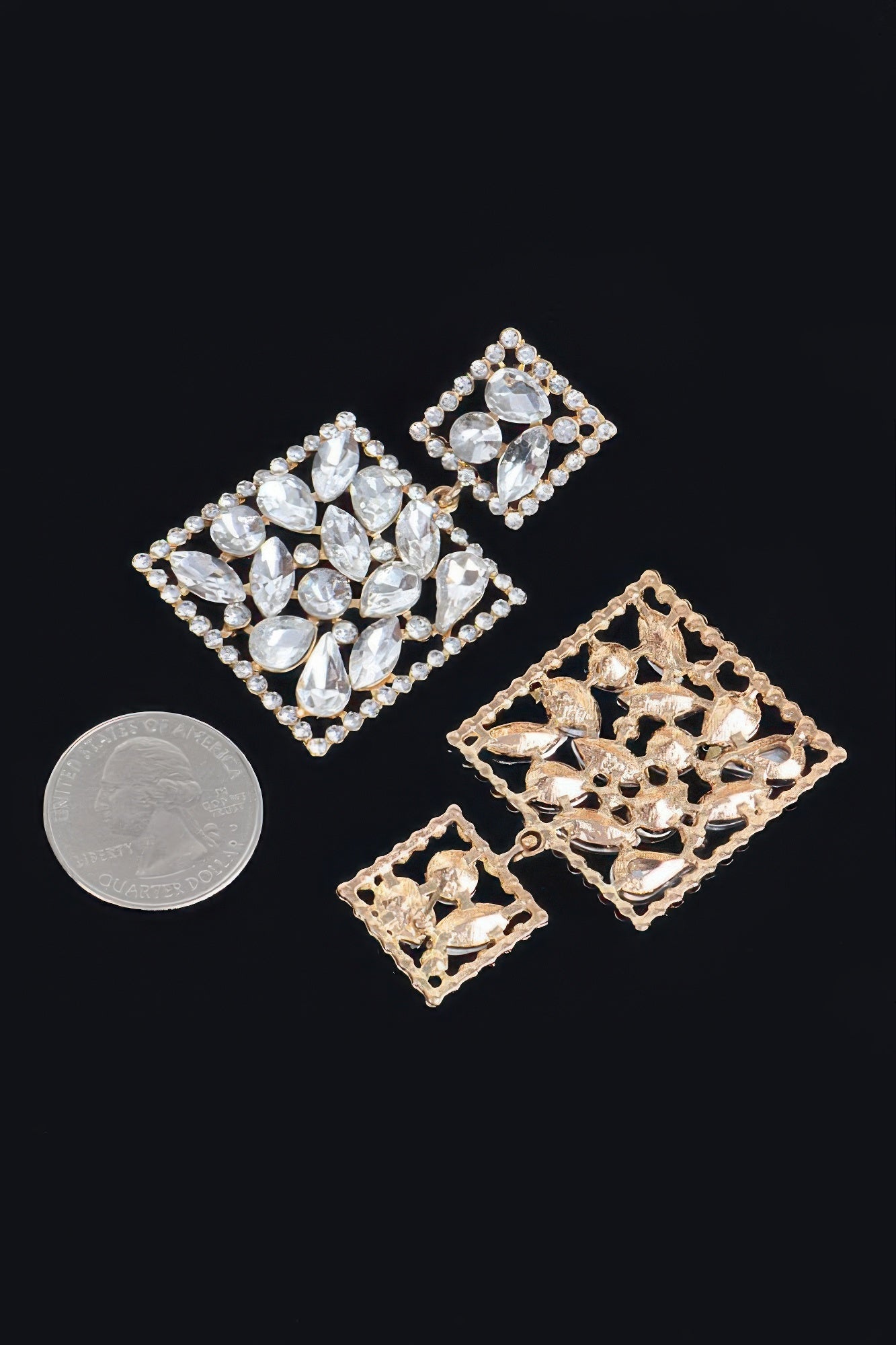 Square Dangle Rhinestone Earrings
