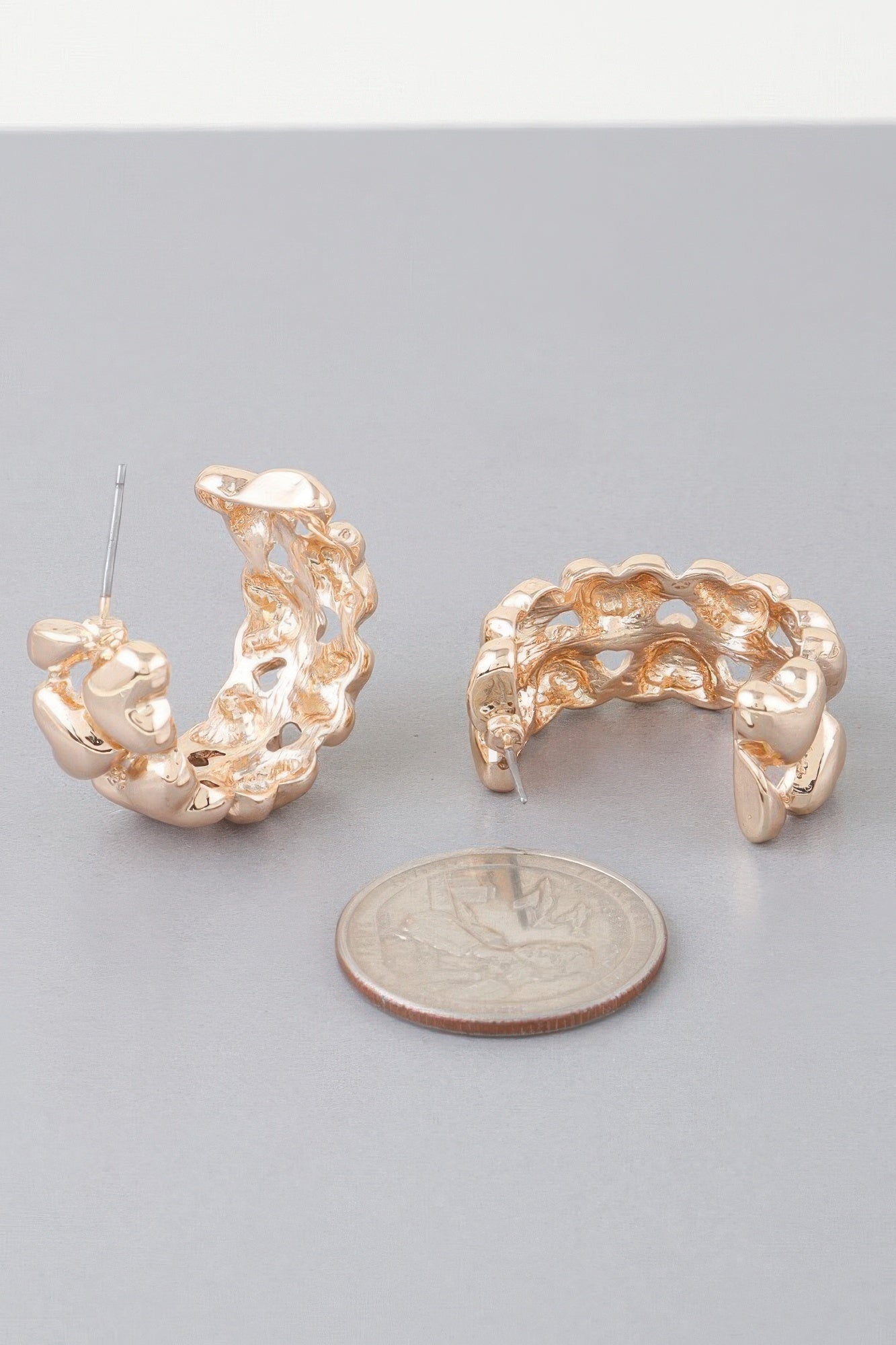 Twin Hearts Hoop Gold Color Earrings