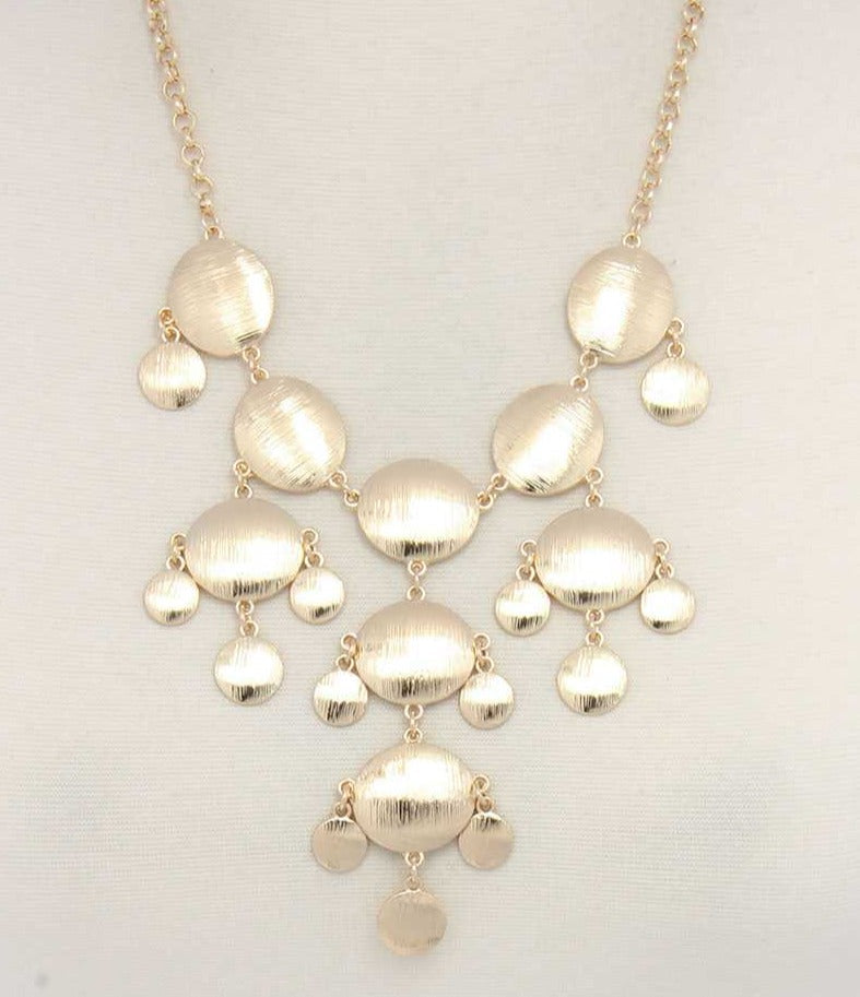 Brushed Oval Shape Dangle Metal Necklace