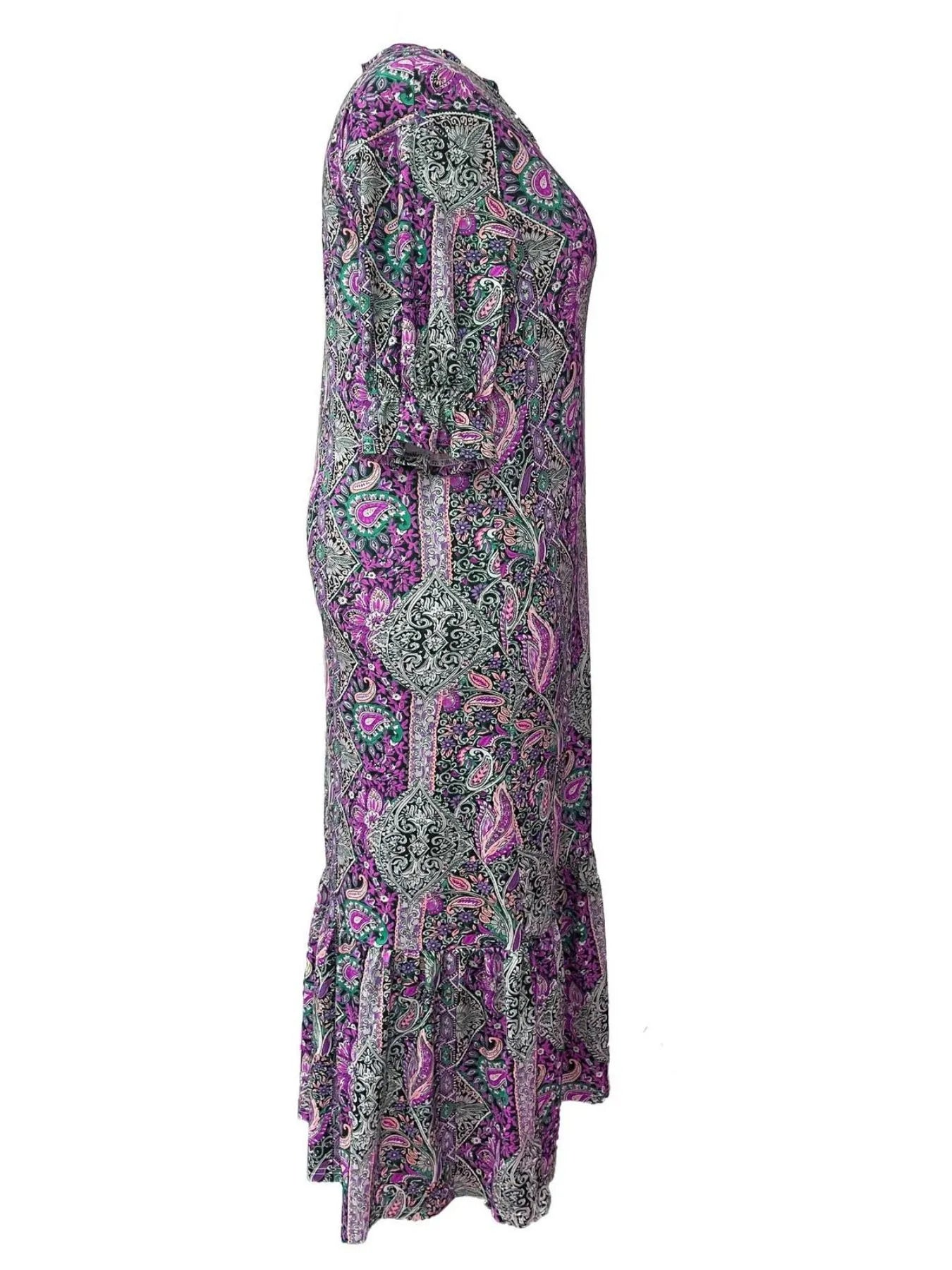 Bohemian Paisley Print Ruffle Hem Midi Dress