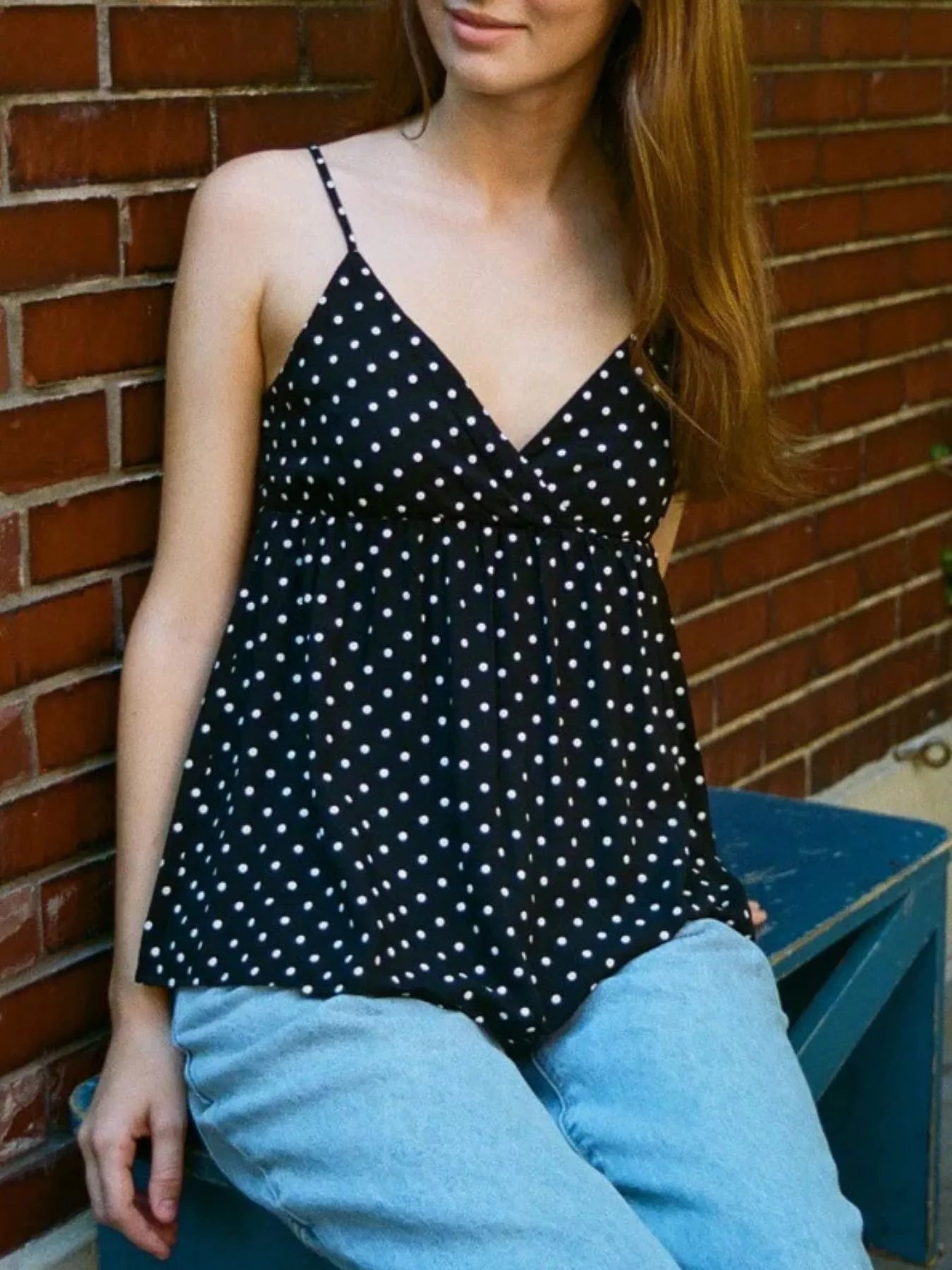 Polka Dot Flowy V Neck Cami Top