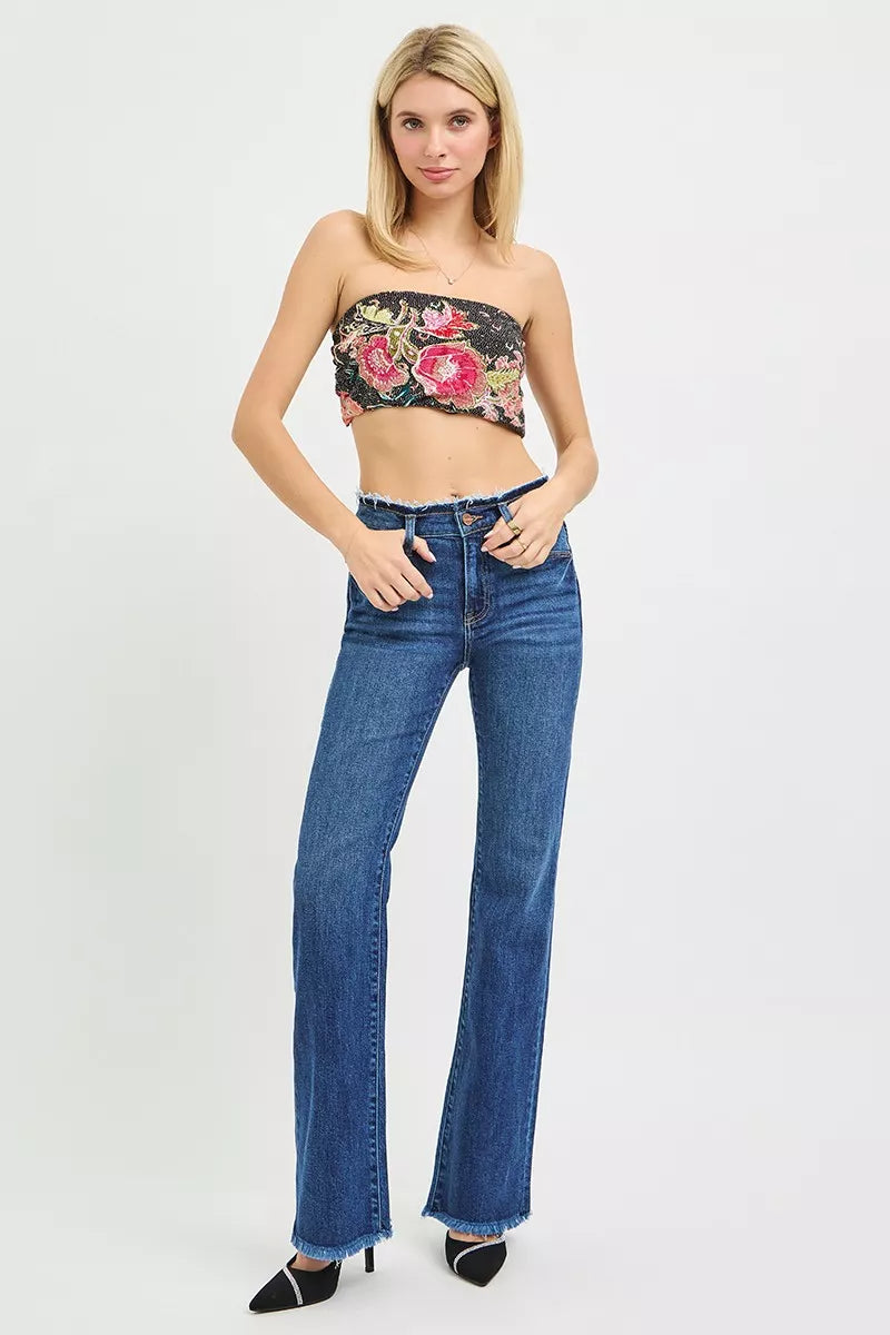 RISEN Jeans - Full Size Mid Rise Bootcut Frayed Waistband Hem Detail Jeans