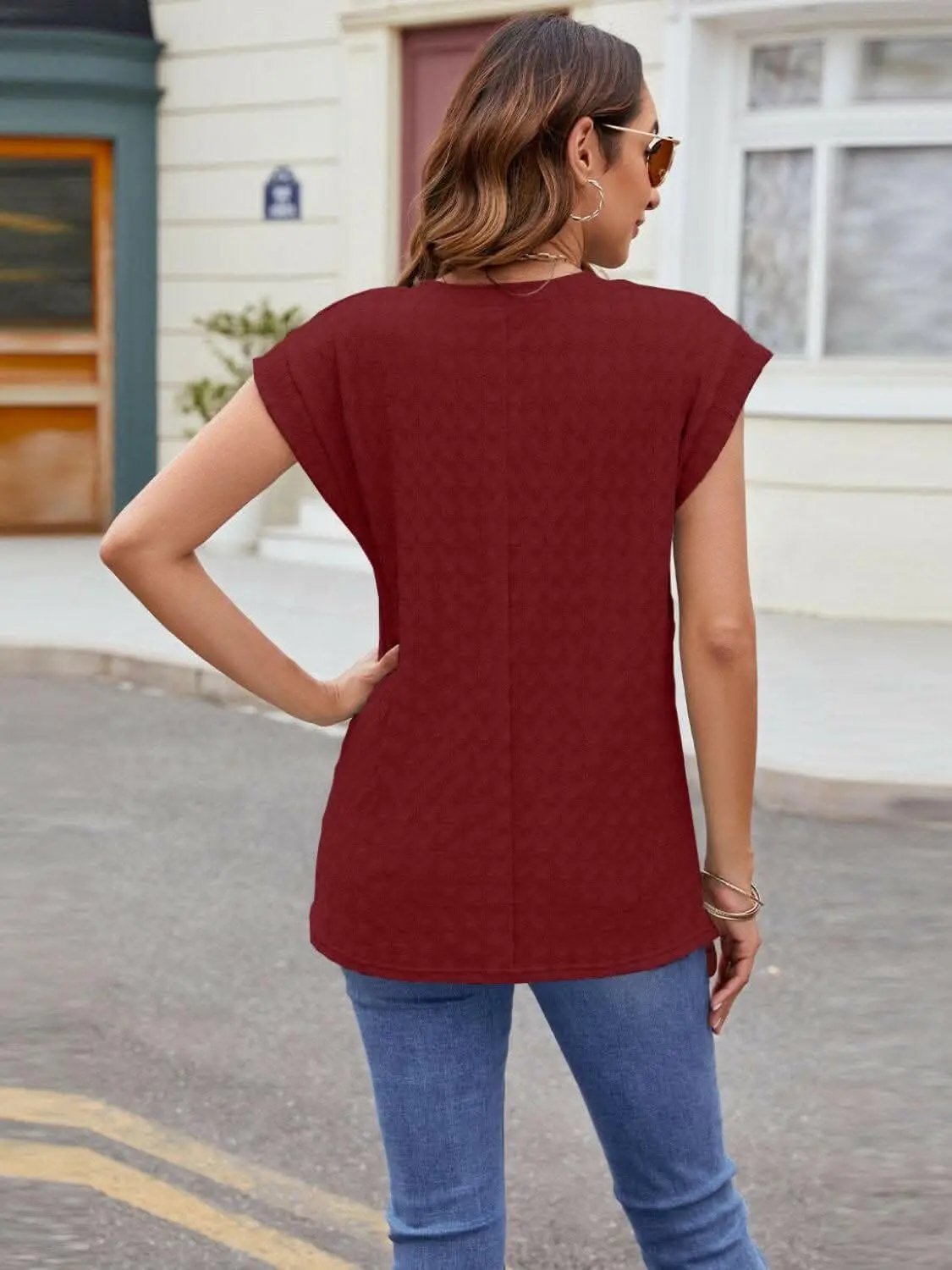 T-Shirts Trendsi just arrived - Textured cap sleeve t-shirt