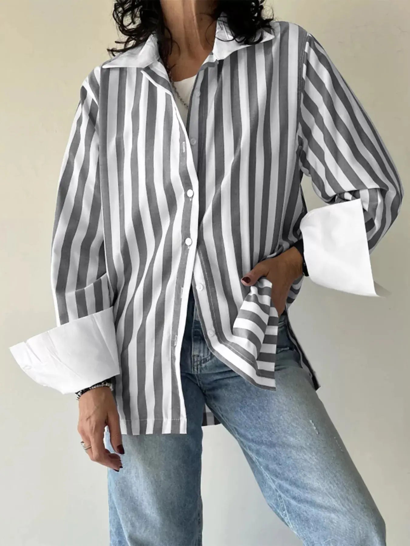Striped Oversized Button Up Shirt