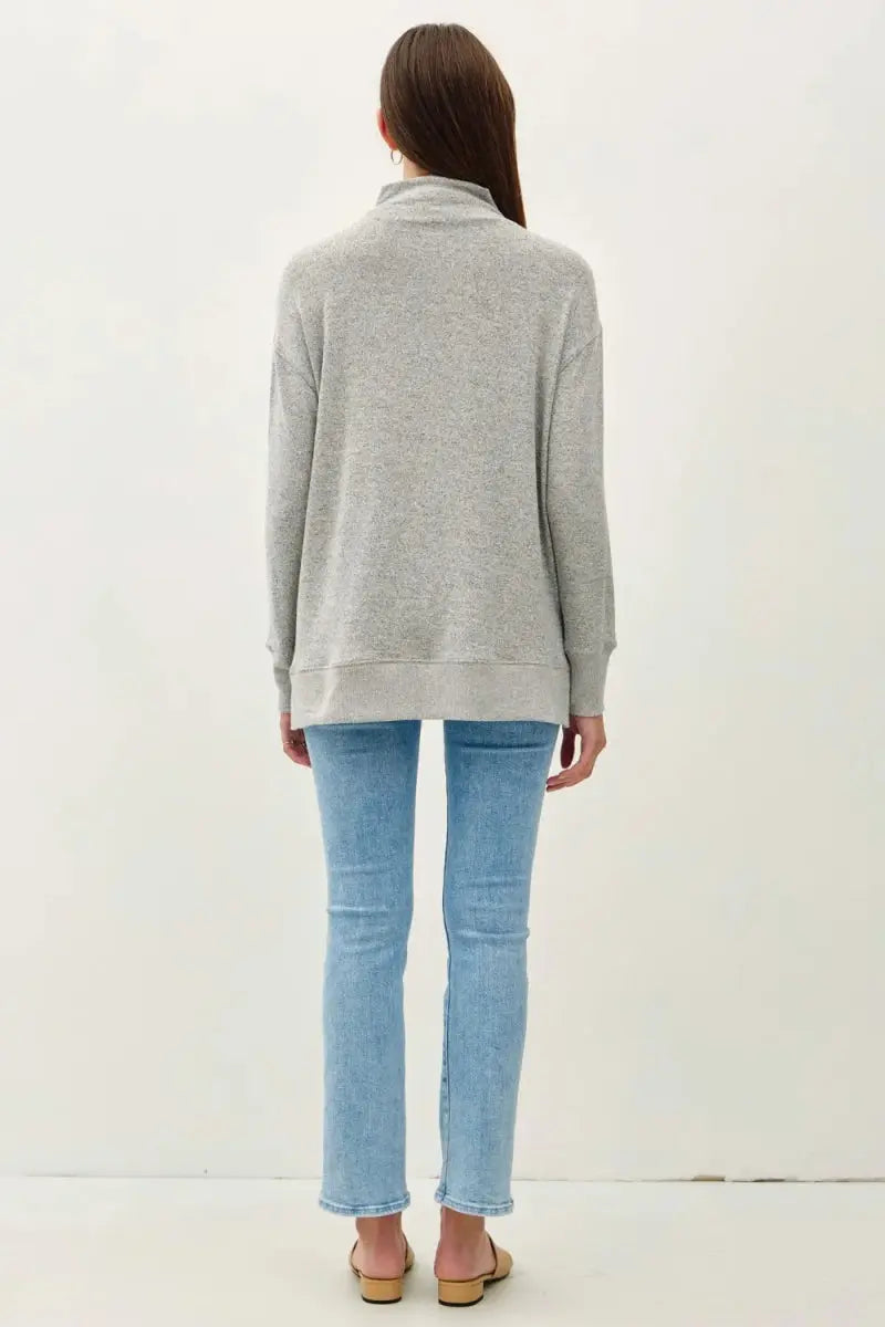 T-Shirts Trendsi Be Cool Side Slit Mock Neck Long Sleeve Tunic Top