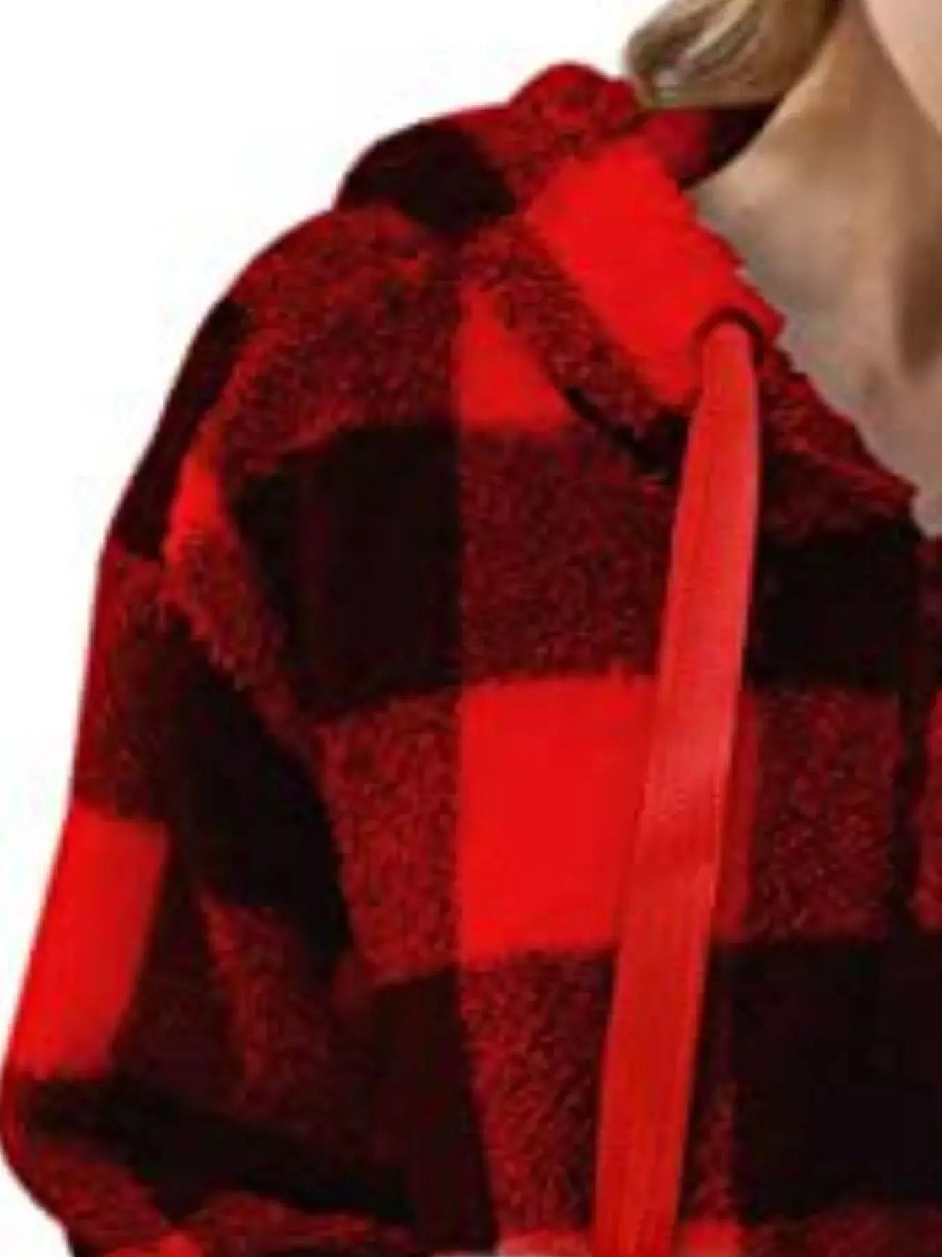 Plus Size Plaid Drawstring Sherpa Hoodie