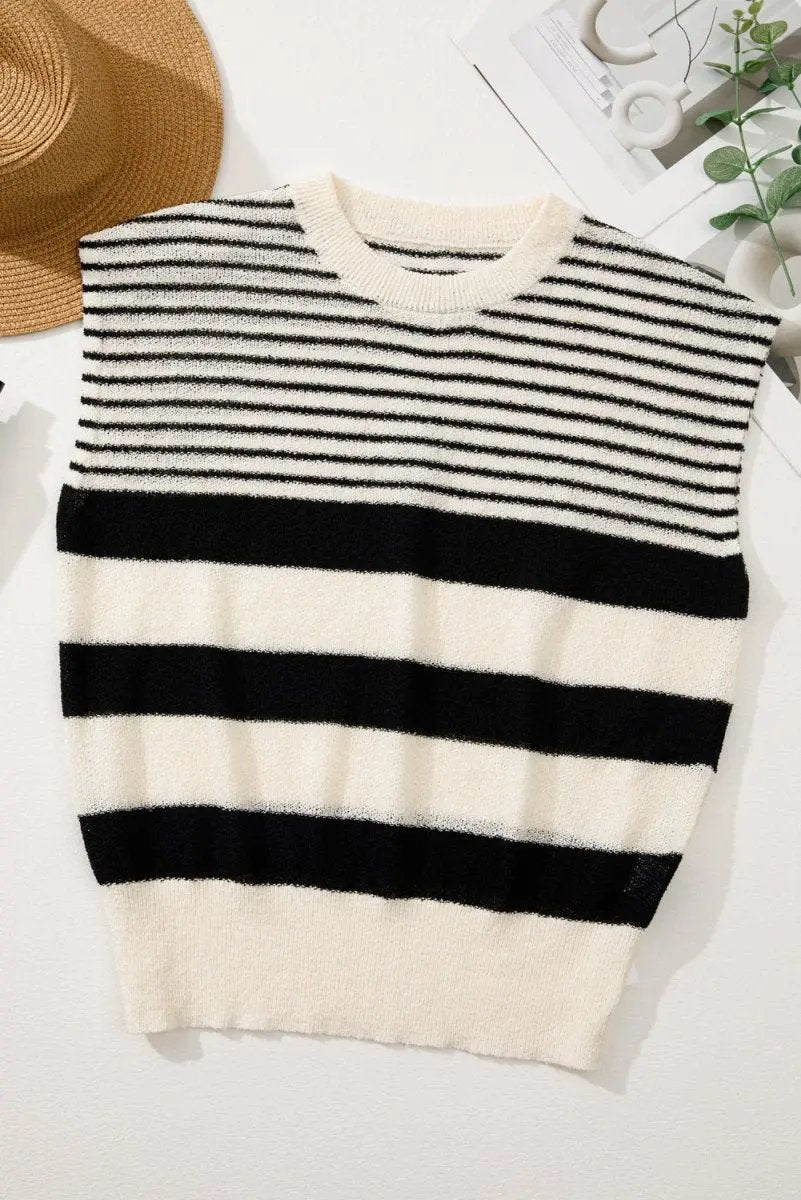 T-Shirts Love Salve Striped Sweater Vest Women's Daily Layering Knit Top Trendy Sleeveless