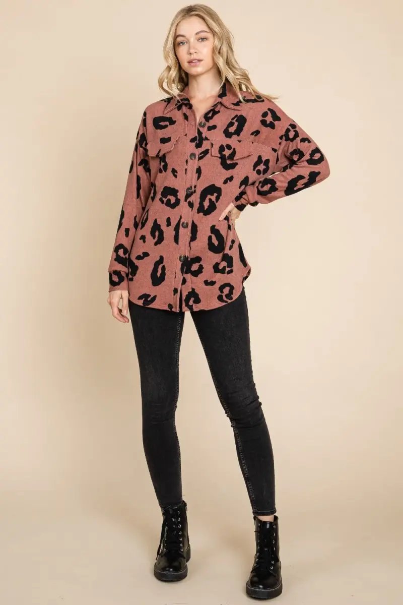 Sweaters Trendsi Animal Print Knit Shacket Women's Casual Button Up Shirt - Soft, USA Ship