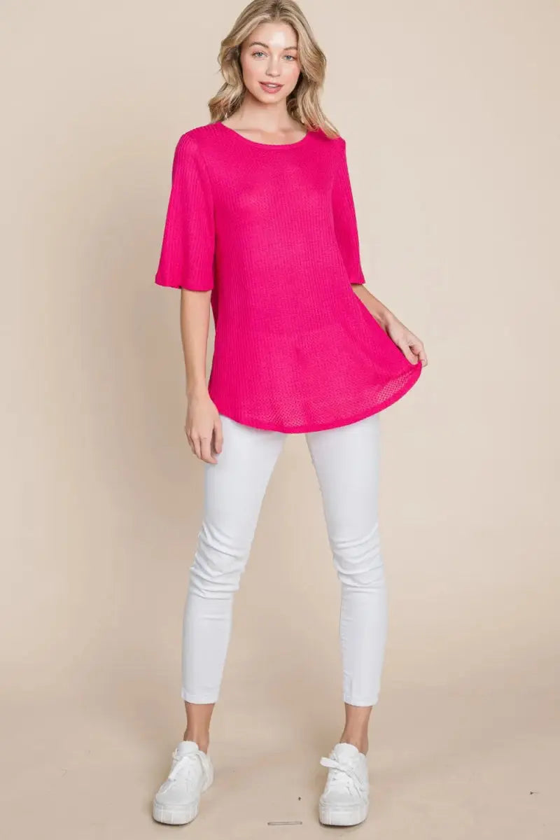 T-Shirts Trendsi Waffle Knit Tee Women's Casual Top Soft, Breathable T-Shirt