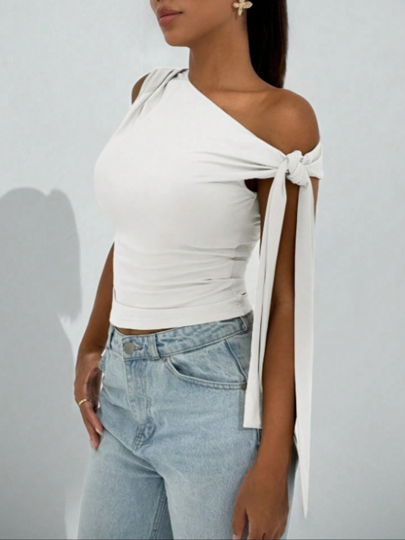 Tie Detail One Shoulder Top