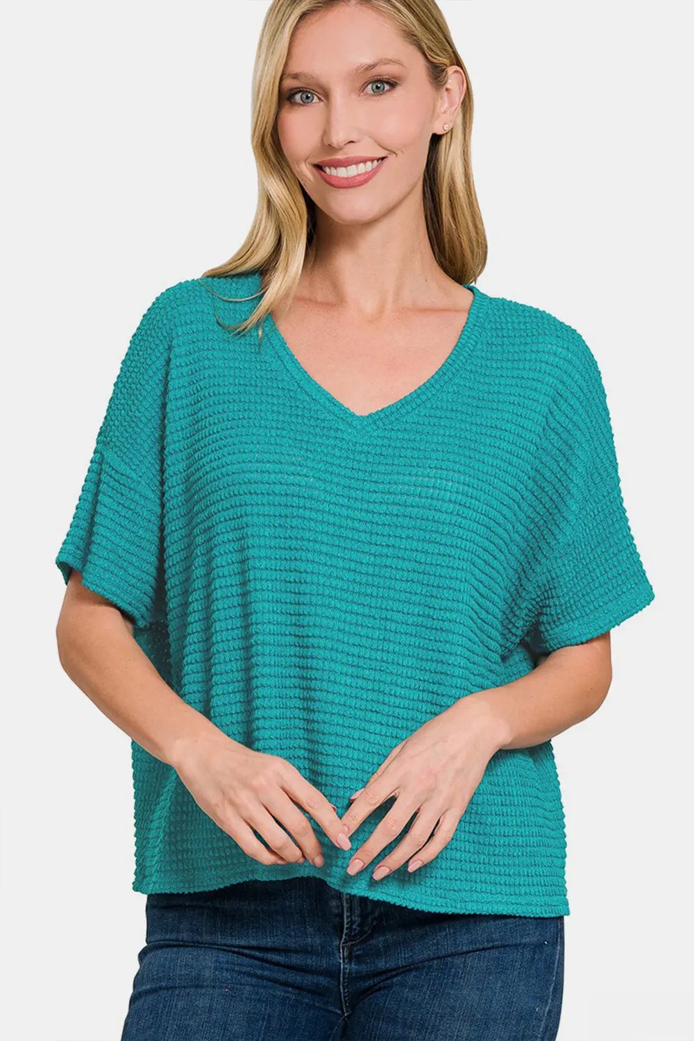 Trendsi Jacquard Knit Top Drop Shoulder Relaxed Fit — Textured Casual