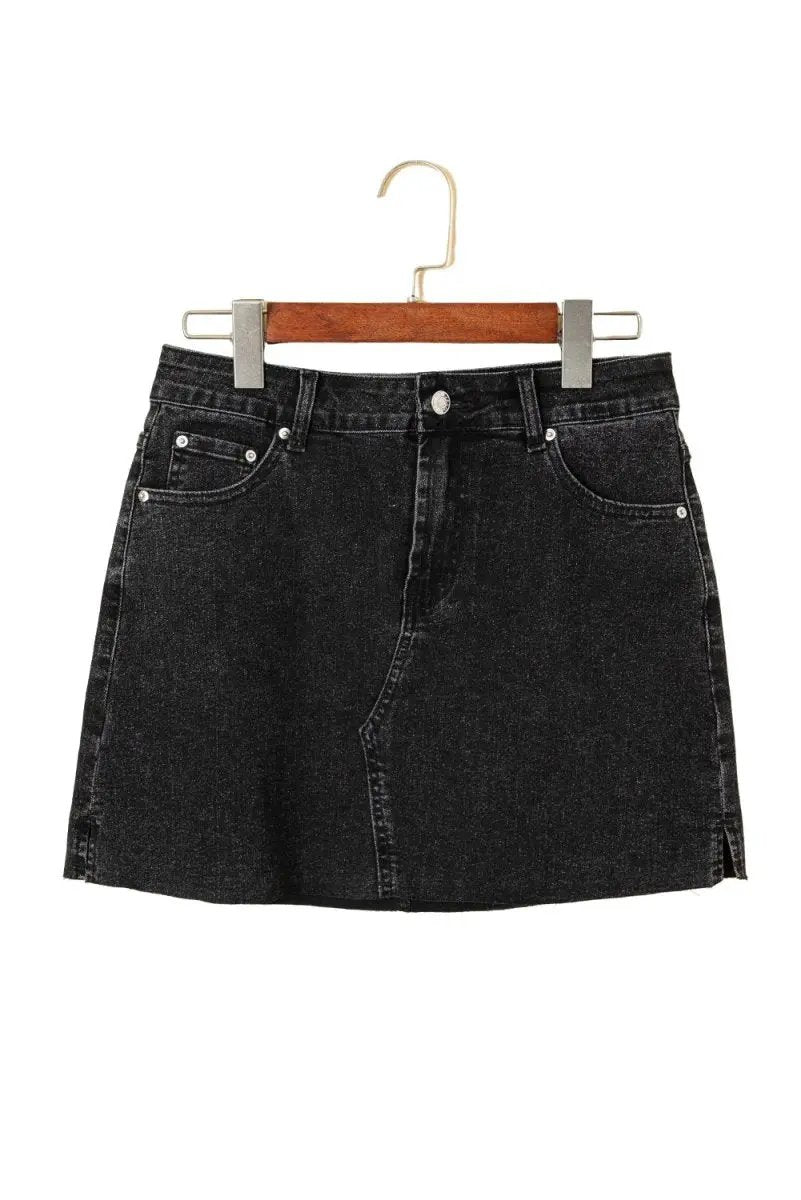 Accessories Love Salve Grey Denim Mini Skirt Women's Daily Casual Ripped Raw Hem Skirt