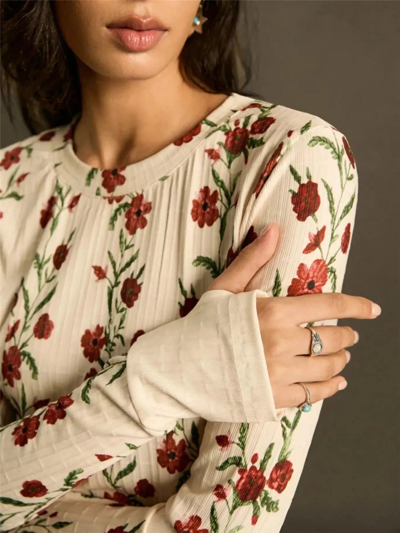 Floral Print Long Sleeve T Shirt