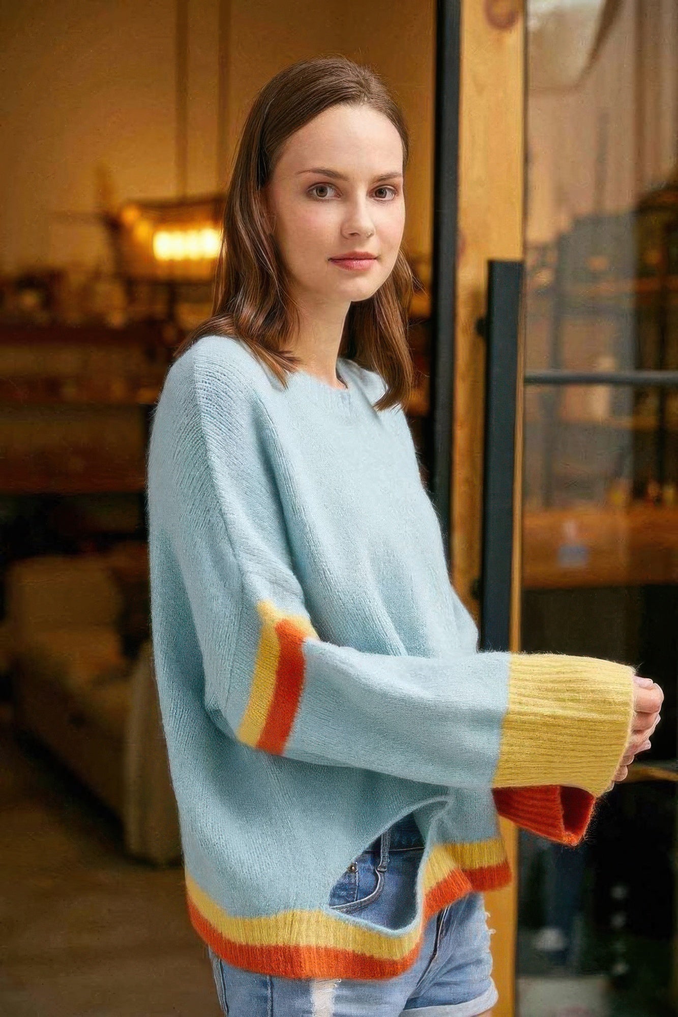 Color Block Sweater With Cut Out