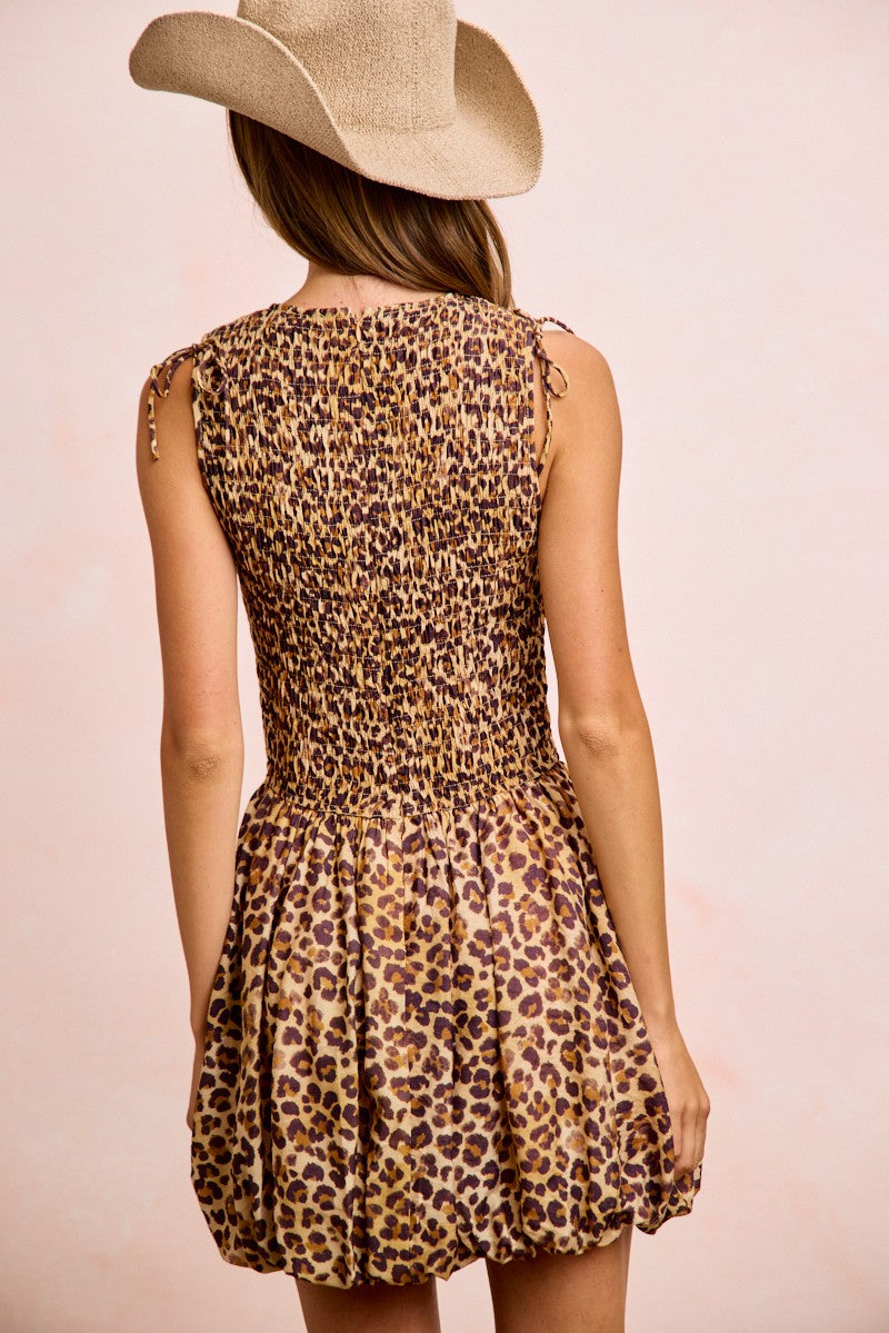 Leopard Print Dress With Attachable Puff Sleeves