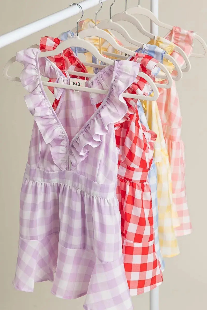 Women's Tank Top Plaid Top - Sleeveless Ruffled - Peplum Tank