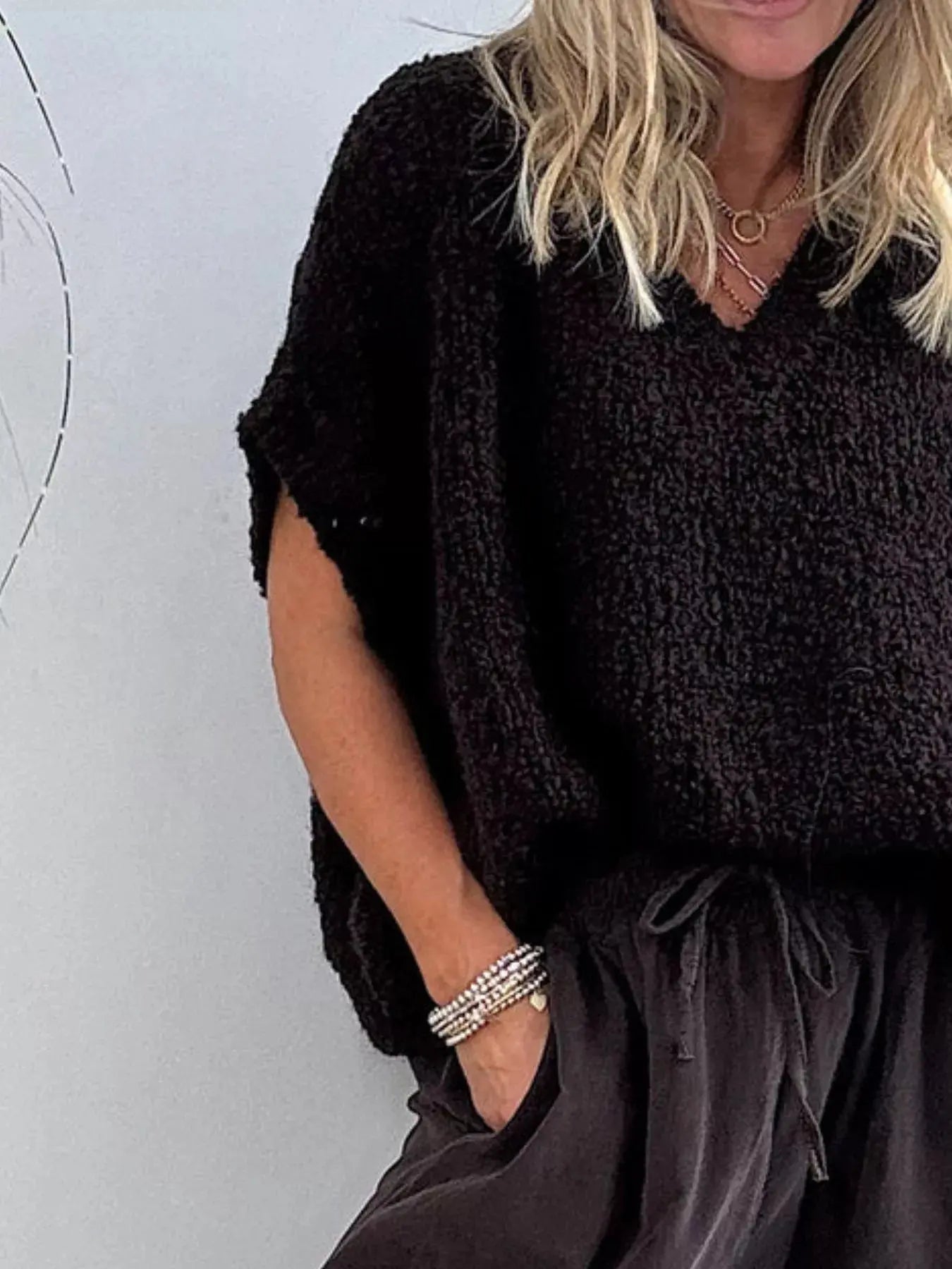 Textured Knit V Neck Sweater
