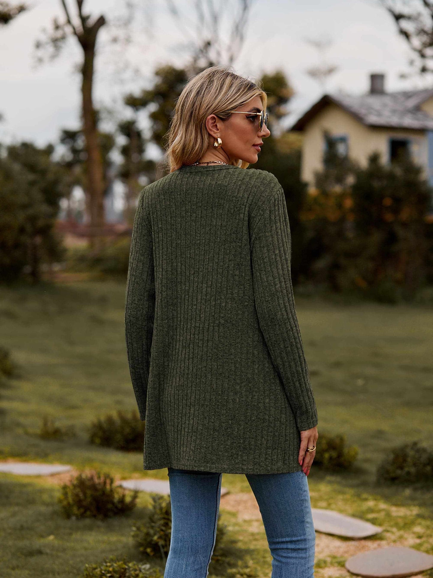 Sweaters Trendsi Heathered ribbed cardigan with pockets