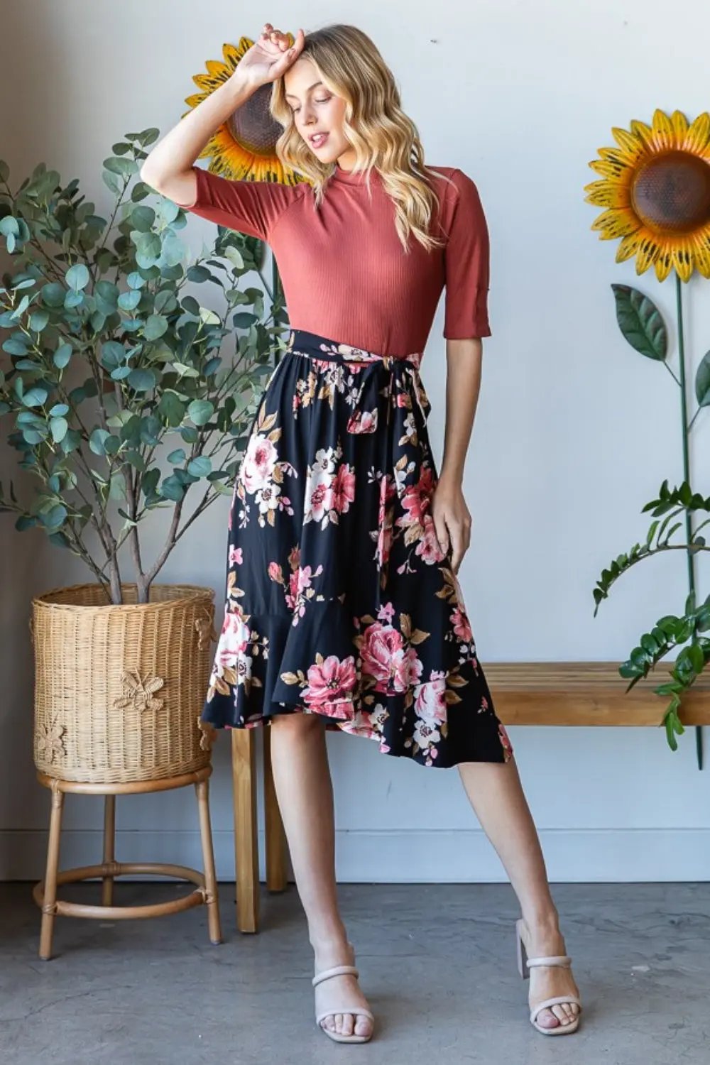 Floral Wrap Skirt with Ruffle Hem by Trendsi