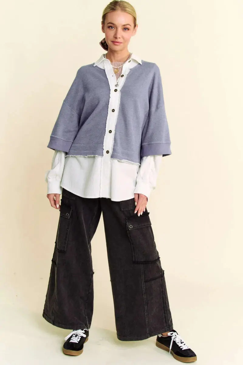 Accessories Trendsi Faux Layered Top Women's Casual French Terry Shirt - Comfy & Stylish