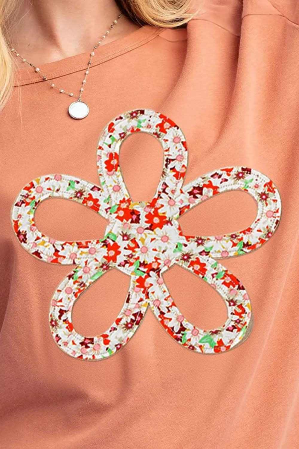 Shirts Trendsi Floral Blouse Women's Chic Round Neck Top Slits & Seams