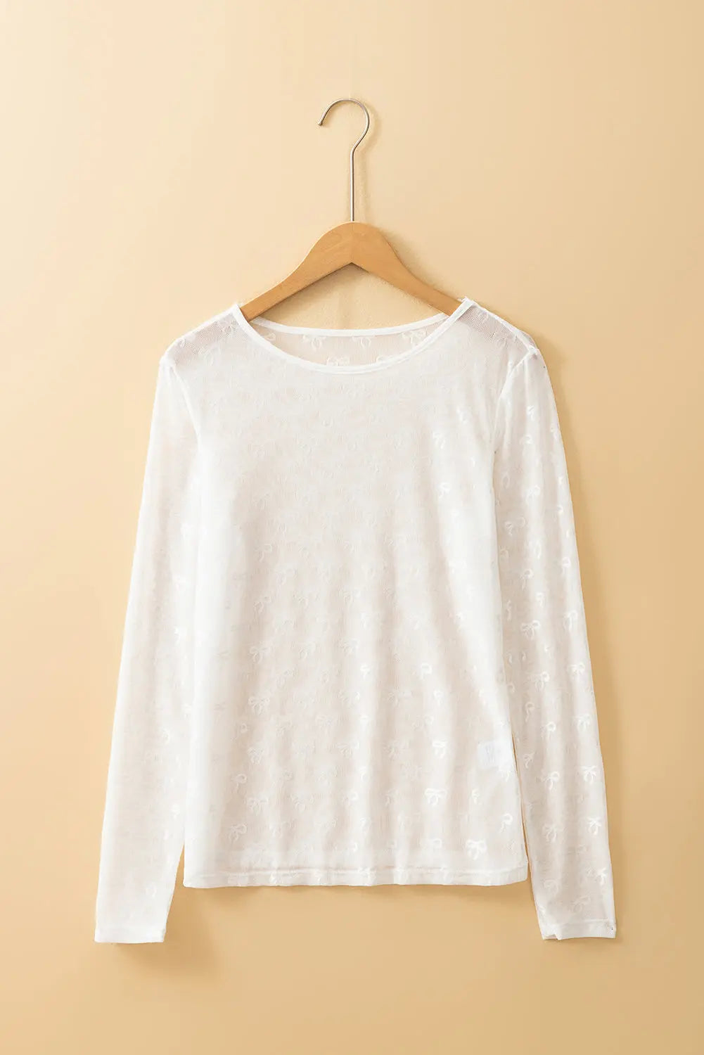 Black Bow Pattern Mesh Long Sleeve Top