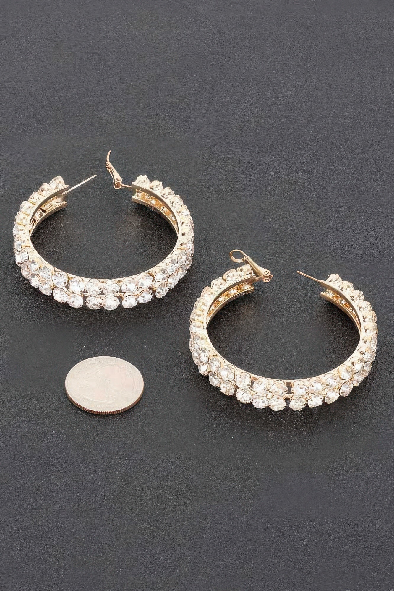 Double Layered Rhinestones Hoop Earrings