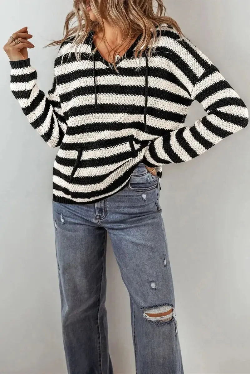 Striped Hoodie Women's Cotton Blend | Trendsi Casual