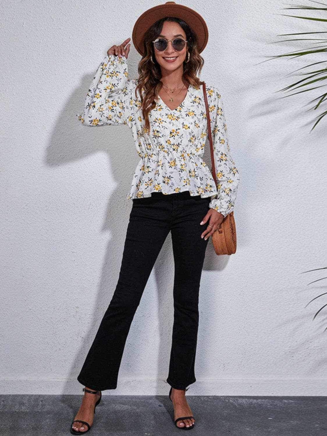 Accessories Trendsi Floral peplum blouse with v-neck