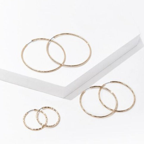 Etched Hoop Earring Set Gold Color
