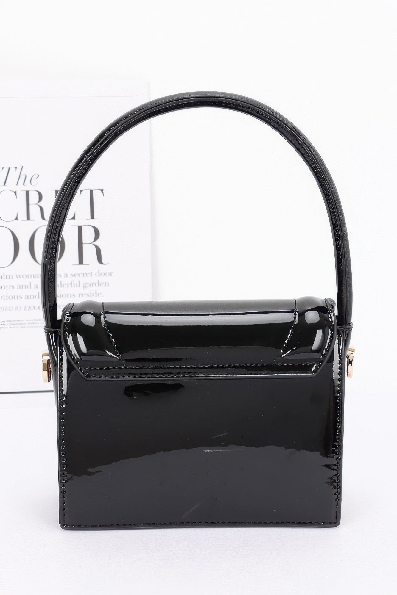 Enamel Top Handle Flap Bag with Crossbody Strap