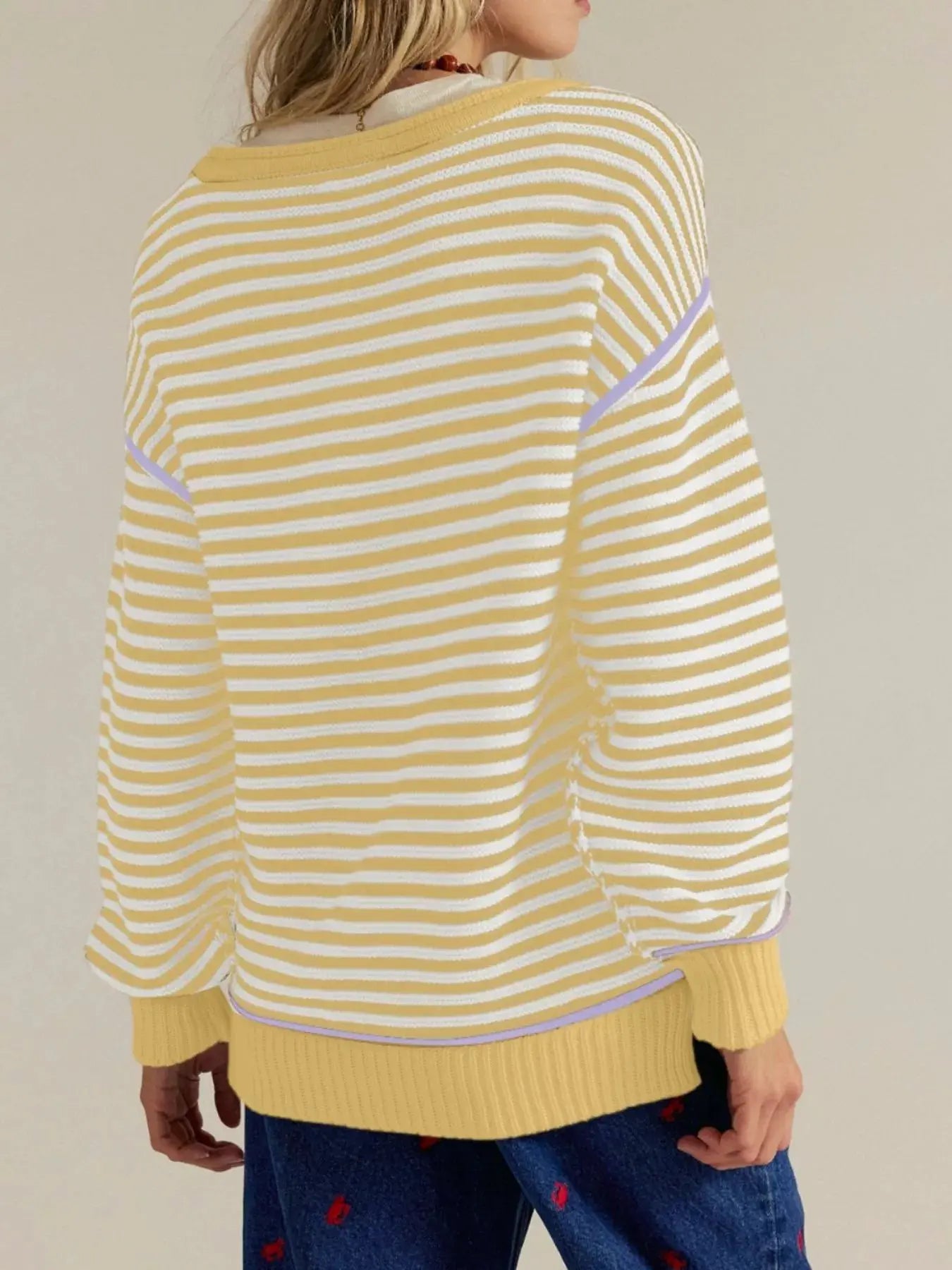 Striped Round Neck Long Sleeve Sweater