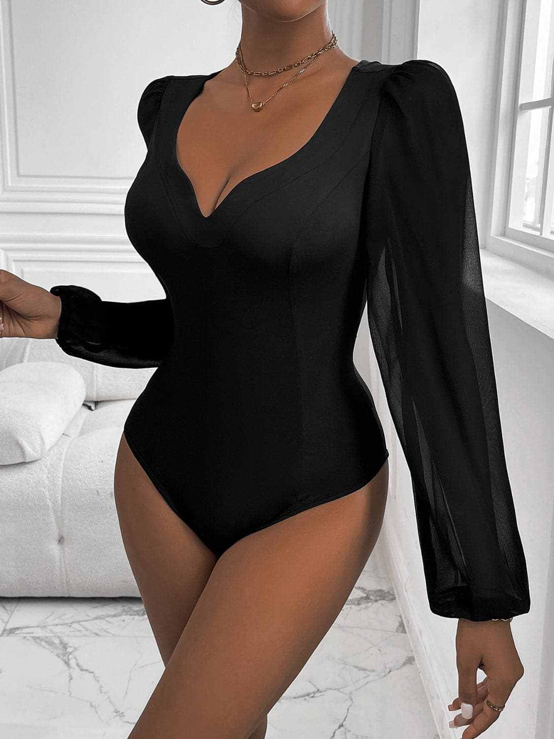 Trendsi Women's Long Sleeve Bodysuit Sheer Stretchy — Premium Fit