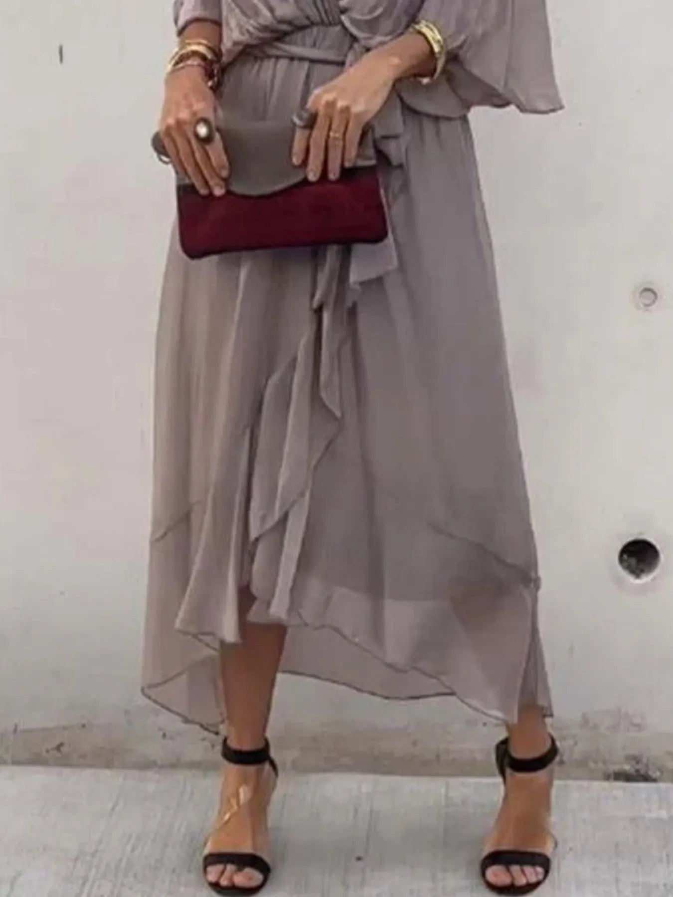 Flowy Tie Front Midi Dress with Flutter Sleeves