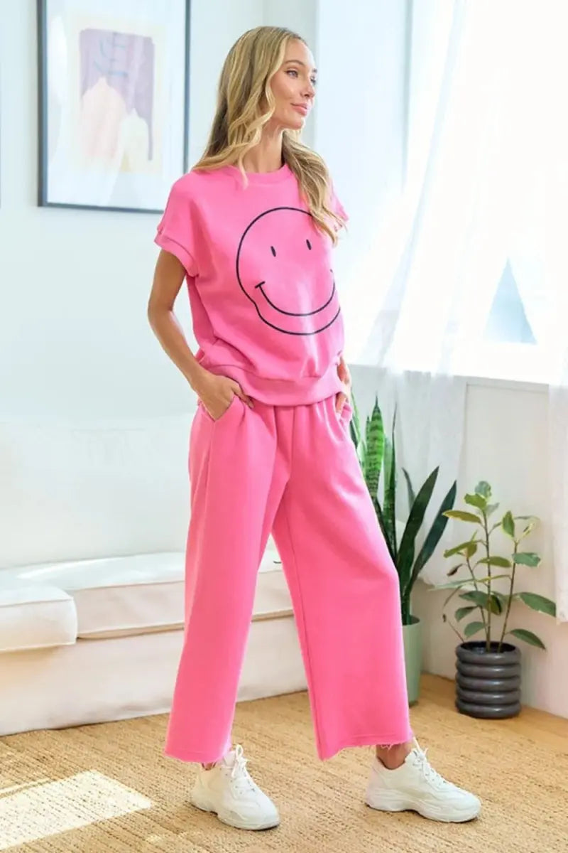 T-Shirts Trendsi Smile Face Tee Women's Casual Drop Shoulder T-Shirt Soft & Comfy